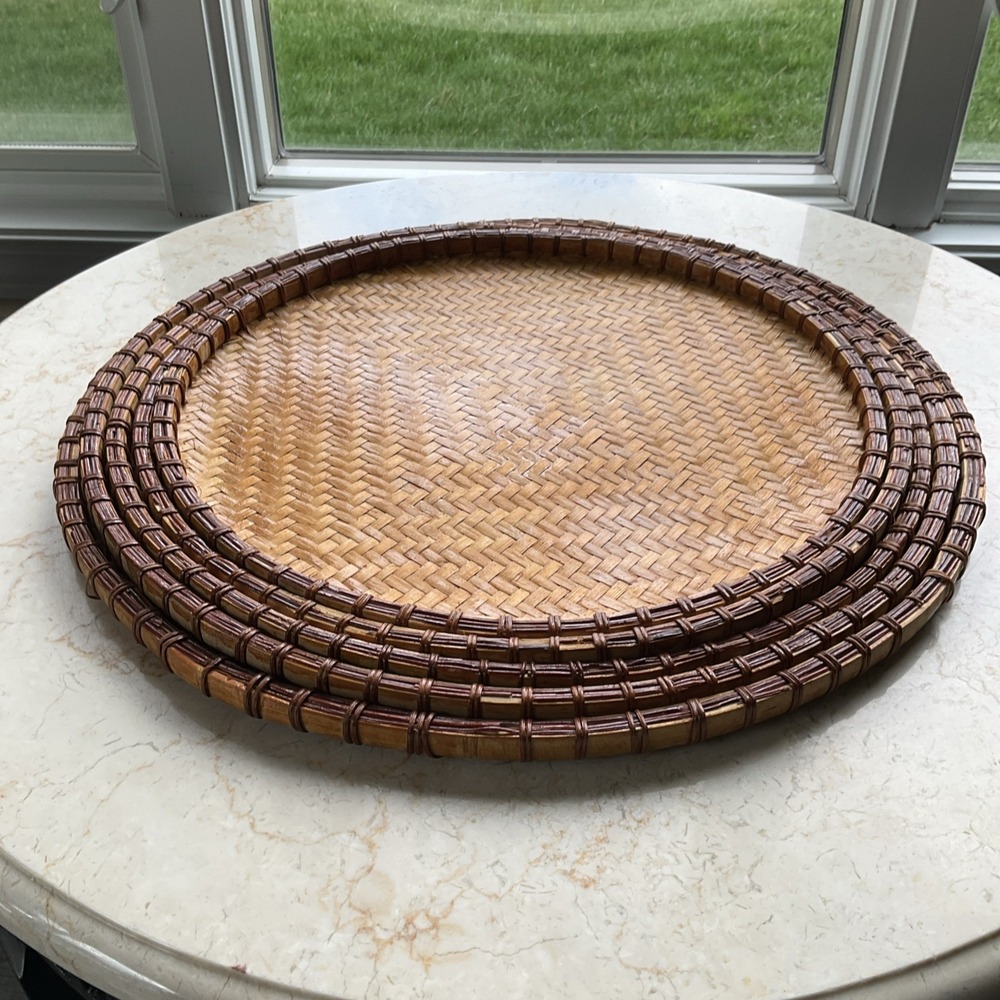 Rattan‎ 5 Piece nesting Asian Food Rice Tray plates Traditional Wicker Serving